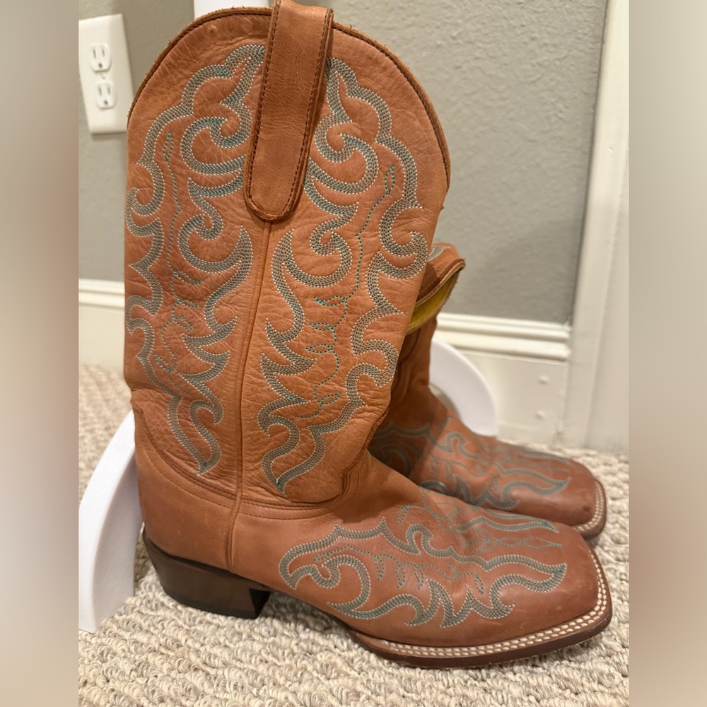 Cavenders Brown and Turquoise Boots, size 8.5B